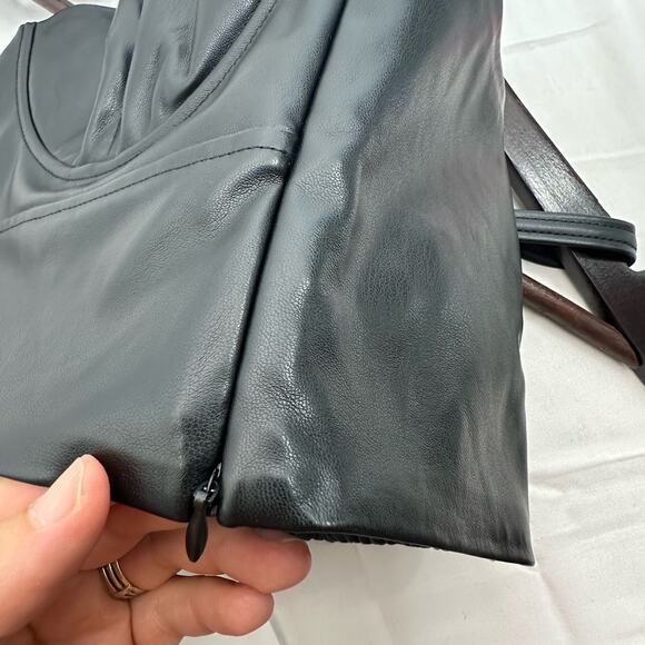 Black Faux Leather Crop Top Sexy Rock & Roll Festival Punk Bustier/ Corset Large - Picture 3 of 4